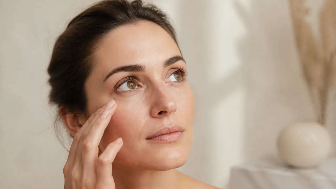 Retrato editorial de la zona de ojeras en una consulta de cuidado facial.